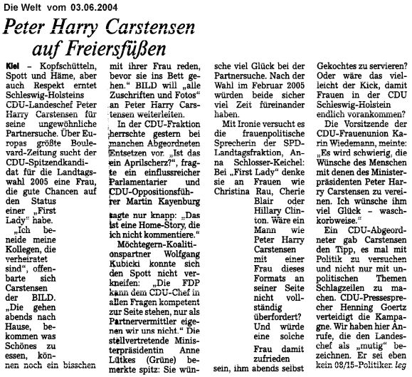 Peter Harry Carstensen auf Freiersfen, Die Welt 3.6.2004